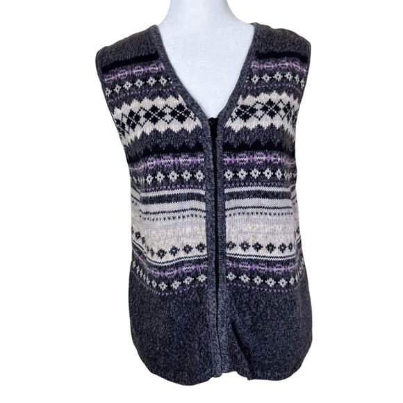 Erika & Co Sz S/M Vtg 90s Fair Isle Knit Sweater Vest Marled Grey Boxy - Picture 4 of 16